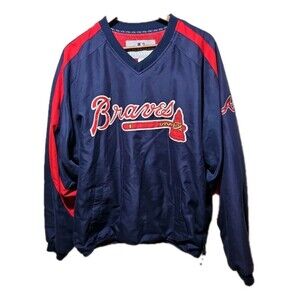 Atlanta Braves Navy Blue Pullover Windbreaker L Embroidered Genuine Merchandise